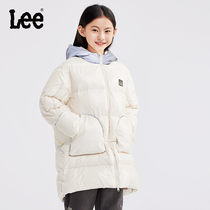 Lee 2023新款男女秋冬儿童长款羽绒服小个子女生保暖加厚外套连帽