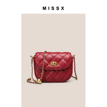 MISSX包包女2022新款小香风菱格链条包时尚转运珠斜挎包红色小包