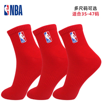 NBA运动红袜子男女情侣结婚本命年新年大红色中筒篮球棉袜加大码