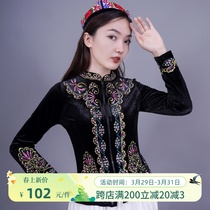 新疆舞蹈演出服维族服装金丝绒上衣女广场舞蹈民族服饰春秋季外套