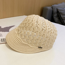 帽子女日系小众镂空透气针织鸭舌帽女士百搭时尚可折叠马术棒球帽