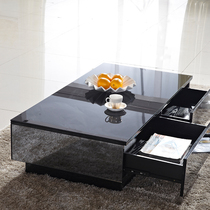 现代长方形黑色玻璃茶几时尚现代烤漆钢化轻奢岩板茶台电视柜实木