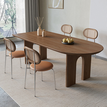 实木岛台餐桌一体异形长方形靠墙半圆弧椭圆形家用书桌餐桌椅组合
