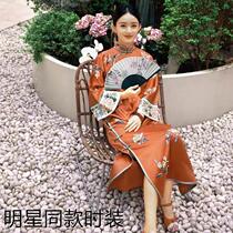 香港欧洲赵丽颖同款新中式国风气质红色刺绣花朵改良版旗袍连衣裙
