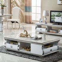 大理石茶几客厅现代不锈钢小户型白色烤漆创意伸缩茶几电视柜组合