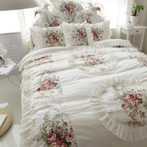 韩版床裙式春夏季全棉四件套蕾丝花边纯棉碎花公主风1.8m床上用品