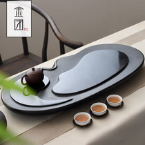 乌金石茶盘家用中式简约天然一体茶台单独排水式石材功夫茶具托盘