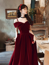 红色敬酒服2023新款新娘小个子订婚连衣裙女高级感晚礼服裙子法式
