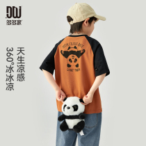 多多家 男童短袖T恤2024夏装新款儿童中大童大熊猫印花打底衫上衣