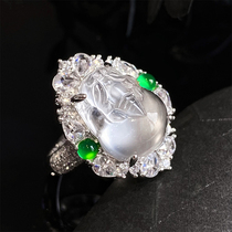 VISING珠宝天然玻璃种水沫玉缅甸石英岩玉貔貅戒指手饰媲美翡翠