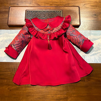 周岁女宝宝礼服秋冬长袖中国风旗袍秋装女童洋气红色生日宴公主裙