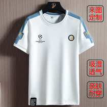 欧冠国际米兰足球运动短袖T恤男女夏季国米意甲训练圆领体恤上衣