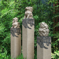 中式仿石雕拴马桩户外别墅门口庭院花园布置装饰狮子貔貅麒麟摆件