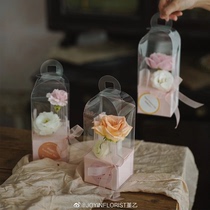 单支玫瑰花包装盒透明小花盒抱抱桶PVC手提插花盒情人节鲜花礼盒