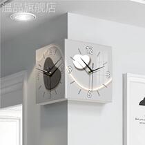 新款时来运转客厅装饰画免打孔转角双面挂钟创意时钟led灯壁钟表