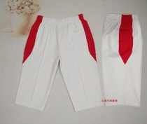 夏季初高中男女学生校服 班服短袖七分裤套装白色拼大红色运动裤