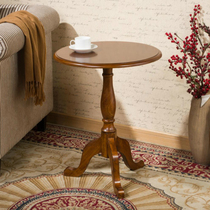 实木小圆桌美式沙发边桌欧式简约圆茶几小茶几边几角几咖啡电话桌