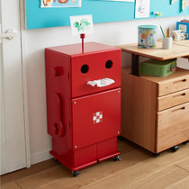 新款纯实木儿童书柜机器人收纳柜储物柜沙发客厅边柜带轮子可移动