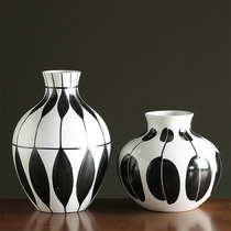 现代简欧家居陶瓷黑白花瓶摆件 客厅电视柜餐桌装饰创意插花花器