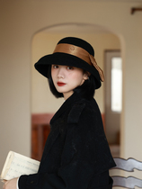 【小法式】澳洲羊毛黑色气质礼帽秋冬保暖复古灯罩帽子女士渔夫帽