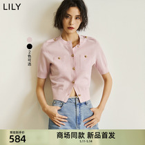 【商场同款】LILY2024夏新款女装复古小香风修身短款短袖针织开衫