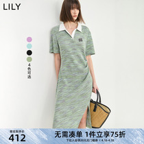 LILY2024夏新款美式通勤设计感收腰薄荷曼波收腰POLO领T恤连衣裙