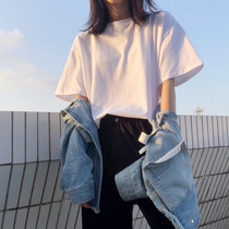2021春夏装新款韩版纯白短袖t恤女棉质学生打底衫内搭休闲上衣