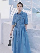 复古小众牛仔连衣裙女夏2021年新款流行韩版宽松高腰显瘦衬衫长裙