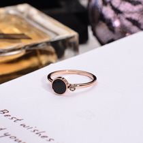 日韩版时尚精致玫瑰金戒指女款黑色圆形食指环戒子钛钢不褪色饰品