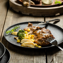 牛排餐盘西餐盘子陶瓷方盘家用高级日式西式早餐黑色圆盘牛扒餐具