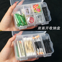 双层收纳盒卡子分格化妆师夹子发卡工具棉签塑料盒分隔双面开小号