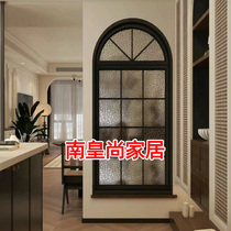 铝合金窗户定制假窗装饰室内拱形屏风隔断铁艺复古平开推拉玻璃窗