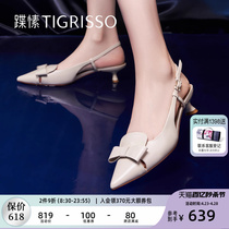 蹀愫新中式尖头蝴蝶结小猫跟时装凉鞋女鞋TA43130-13