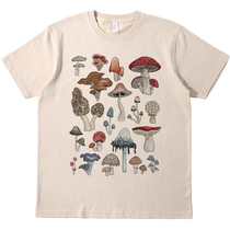 蘑菇收集印花 美式复古休闲短袖bf男女情侣T恤纯棉tee原创tshirt