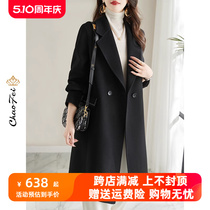 2023新款双面呢大衣女装黑色中长款赫本风A字版秋冬季零羊绒外套