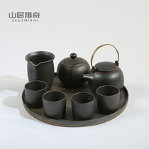 简约中式复古陶瓷功夫茶具套装提梁茶壶道杯茶杯托盘小茶叶罐摆件