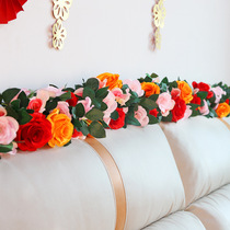 婚房床头仿真花玫瑰花藤条藤蔓拱门缠绕婚房摆花布置结婚新房装饰