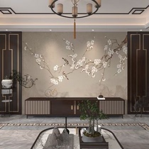 新中式工笔花鸟电视背景墙纸客厅卧室壁纸影视墙布8d立体浮雕壁画