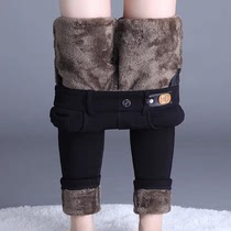 黑色牛仔裤女士2023秋冬季新款紧身修身加绒加厚外穿羊羔绒小脚裤