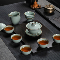 汝窑功夫茶具套装家用手工冰裂纹陶瓷三才盖碗茶杯泡茶壶复古整套