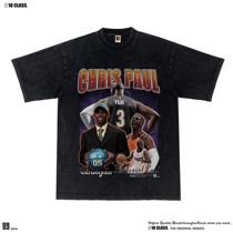 Chris Paul克里斯保罗印花美式短袖嘻哈复古T恤重磅纯棉篮球卫衣