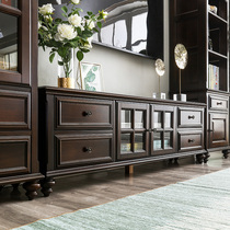 美式纯全实木电视柜茶几组合欧式中古风法式复古轻奢原木客厅家具