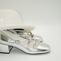 BIUCILI「kilig」非对称原创银色芭蕾蝴蝶结粗跟玛丽珍芭比单鞋女
