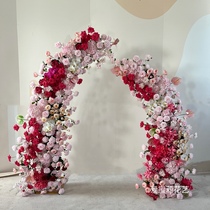 新款婚庆牛角拱门户外婚礼花拱门弧形花架结婚大门装饰橱窗布置花