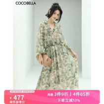 COCOBELLA重工对丝提花雪纺连衣裙法式度假风束腰茶歇裙FR157