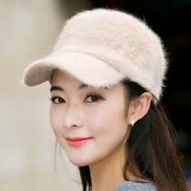 冬季保暖兔毛毛线帽纯色棒球帽子女士韩版潮秋冬天可爱时尚鸭舌帽