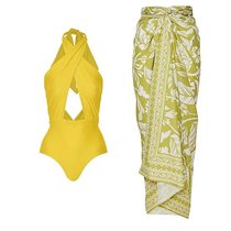 2024新款连体泳衣女性感旅游度假三亚泳衣套装黄色沙滩裙裹裙