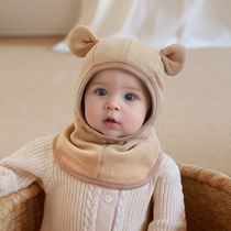 加厚宝宝帽子围巾一体秋冬季男童婴儿套头儿童护耳帽女童围脖可爱
