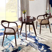 设计师椅子北欧实木简约广岛肯尼迪总统椅真皮餐椅新中式阳台桌椅