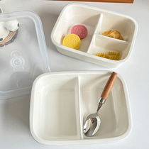 纯白陶瓷分格饭盒ins减脂分餐盘深盘微波炉专用分格碗学生便当盒